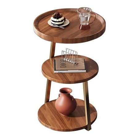 Table d'appoint ronde moderne à 3 niveaux en bois, avec cadre en métal, petite table basse, table d'appoint moderne, table de chevet pour salon, chambre à coucher, balcon
