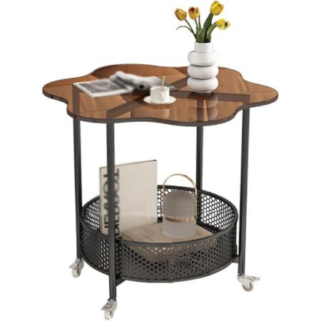 Table basse avec roulettes, table de canapé, chariot mobile à 2 niveaux avec rangement et roulettes pivotantes, pour cuisine, chambre, salle de bain, bureau, salon