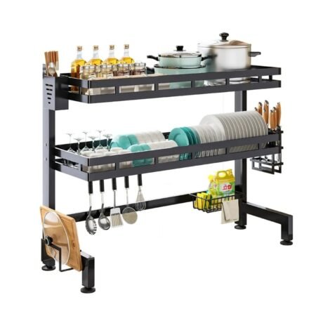 Range vaisselle égouttoir à Vaisselle réglable pour l'organisation du comptoir de Rangement de la Cuisine, présentoir à Vaisselle en Acier Inoxydable