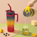 Gourde à paille de 2 L avec couvercle en plastique, 3 pièces, bleu