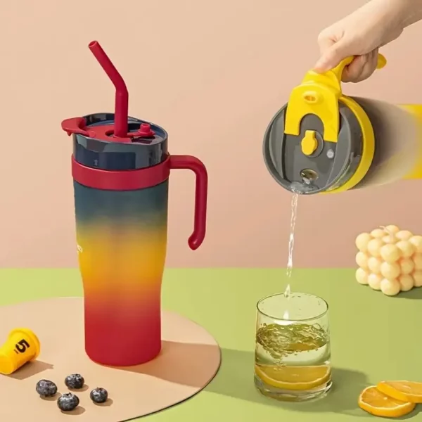 Gourde à paille de 2 L avec couvercle en plastique, 3 pièces, bleu
