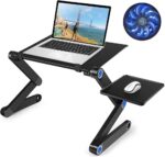 Support Bureau d'ordinateur Portable Pliable en Aluminium Ergonomique Plateau Support de Lecture Inclinable avec Coussin de Refroidissement Noir
