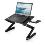 Support Bureau d'ordinateur Portable Pliable en Aluminium Ergonomique Plateau Support de Lecture Inclinable avec Coussin de Refroidissement Noir