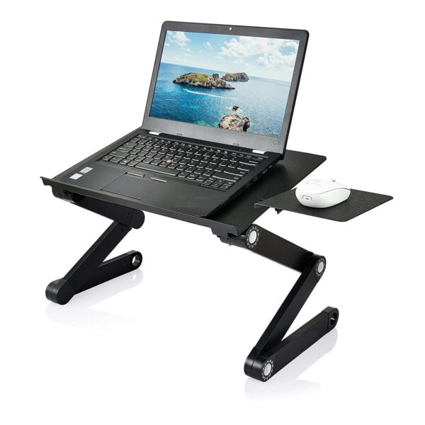 Support Bureau d'ordinateur Portable Pliable en Aluminium Ergonomique Plateau Support de Lecture Inclinable avec Coussin de Refroidissement Noir