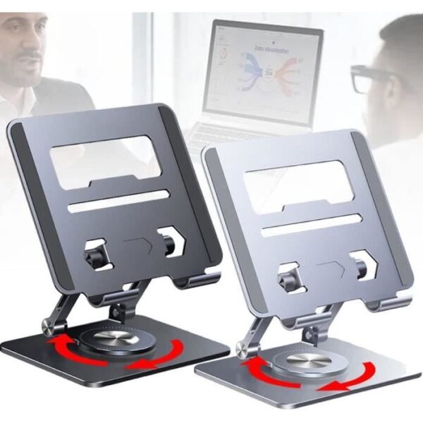Support pour ordinateur portable en aluminium avec base rotative à 360 ° - Réglable en hauteur - Compatible avec les ordinateurs portables de moins de 17,3