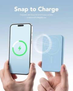 Power Bank 5000mAh, chargeur portable sans fil magnétique, Powerbank Wireless 15 W Batterie externe avec PD 22,5 W USB-C Charge rapide chargeur portable