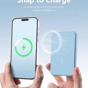 Power Bank 5000mAh, chargeur portable sans fil magnétique, Powerbank Wireless 15 W Batterie externe avec PD 22,5 W USB-C Charge rapide chargeur portable