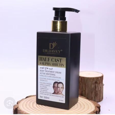 Crème Corporelle Éclaircissante Dr. Davey Half Cast + Alpha Arbutin 500ml, Soin Unifiant Teint, Raffermissant et Hydratant Actif pour Peau Lumineuse et Saine