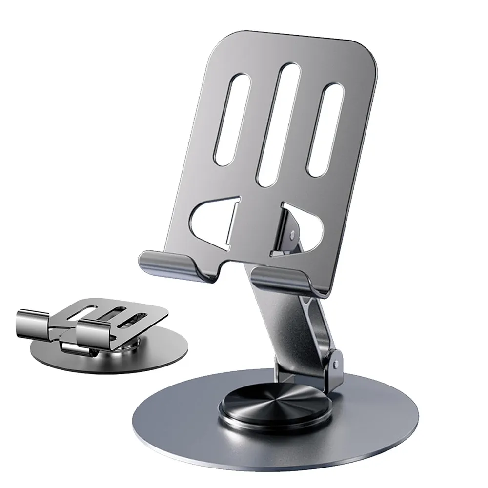 Support Téléphone/Tablette Rotatif 360° – Métal Réglable En Hauteur, Design Pliable Moderne