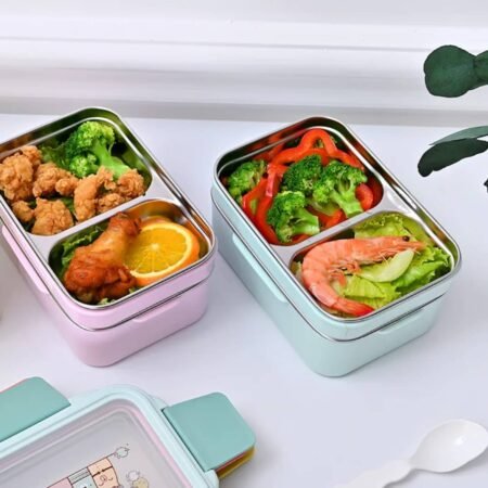 Boîte à lunch étanche pour étudiants, boîte à lunch en acier inoxydable 304, boîte à bento à 2 compartiments