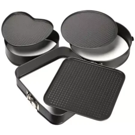Set de 3 Moules à charnière pour Gâteau Antiadhésifs Démoulage Facile, Formes Rondes, Carrées et Cœur, Idéal Pâtisserie Maison, Cuisson Uniforme, Dimensions Variées