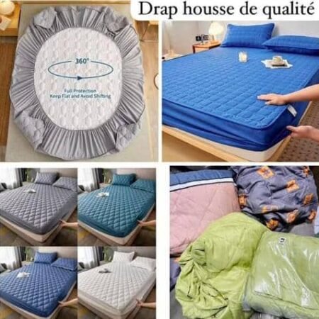Draps housse pour protection de Matelas avec couvre 2 taies qualité supérieure pur coton