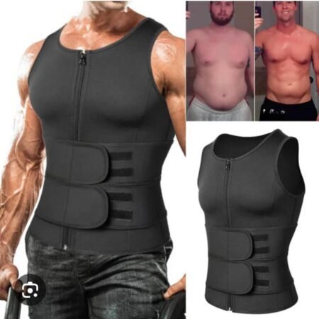 Gilet de Sudation Homme avec Ceinture Amincissante Double Sangle, Débardeur de Sport Brûle Graisse pour Ventre Plat et Soutien Lombaire, Gaine Sauna en Néoprène Ajustable avec Fermeture Éclair