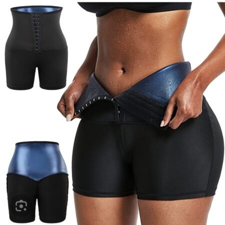 Short de Sudation Gainant Taille Haute Femme, Effet Sauna Minceur Ventre Plat, Panty de Compression Sportif pour Perte de Poids et Affinement de la Silhouette avec Crochets Réglables