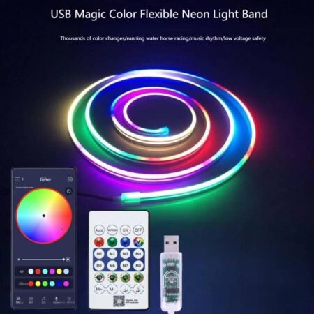 Ruban LED COB RGBIC, 5M Bandes LED Intelligentes Compatibles avec Wifi, Bluetooth, Contrôle APP, Google, Alexa, Musis Sync, pour Décoration de Chambre, DIY Segmenté Plusieurs Couleurs