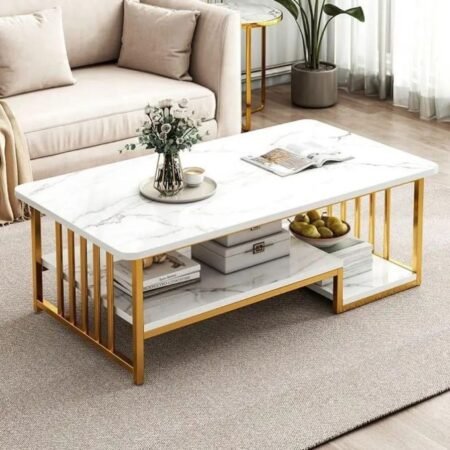 Table Basse Moderne Ovale avec Plateau en Faux Marbre