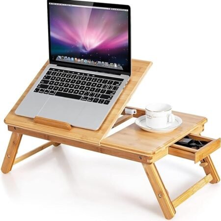 Support d'ordinateur Portable en Bambou - support pour ordinateur portable en bambou pour lit, plateau pliable réglable pour ordinateur portable, table de lit avec plateau inclinable et tiroir de rangement, plateau - Bureau-Support - Multifonctionnel - Écologique