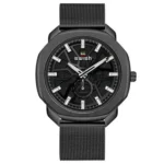 Montre homme SWISH Army à bracelet en maille, acier noir avec revêtement PVD