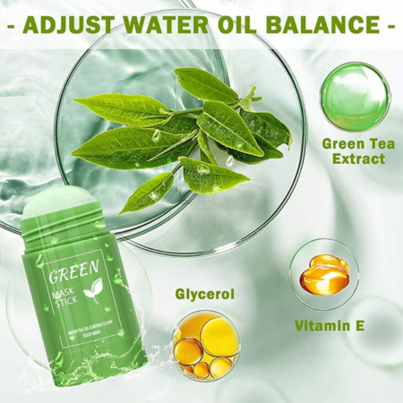 Masque Stick au Thé Vert Purifiant et Équilibrant, Soin Anti-Sébum pour Peau Grasse, Nettoyant Pores Profond, Hydratant et Anti-Acné, Format Solide Pratique