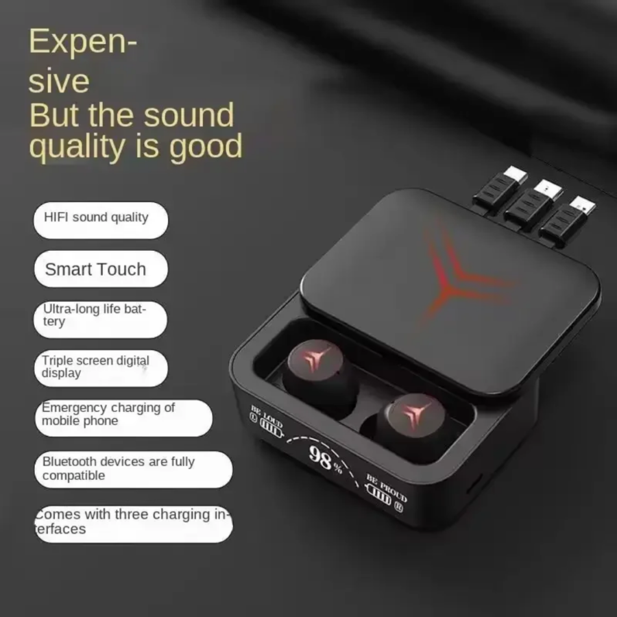 Écouteurs Sans Fil M88 PLUS Bluetooth 5.2 avec Boîtier Chargeur Power Bank Intégré, Réduction de Bruit ENC, Casque Audio Stéréo TWS avec Câbles de Charge Universels pour Smartphones et Tablettes (Noir)
