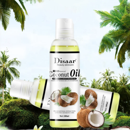 Huile de Coco Naturelle Disaar 100ml, Hydratante pour Peau Douce, Soin Corporel Multi-Usage et Intime