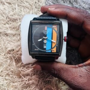 Montre Monaco noir bracelet en cuir original