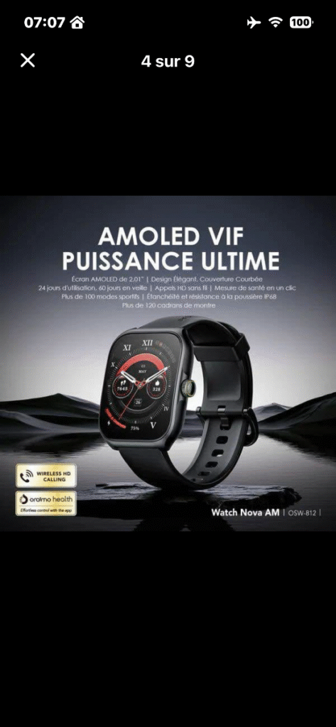 Montre connectée Oraimo Nova AM Écran incurvé sans bordure