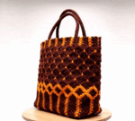 Sac tressé macramé bordeaux ambré