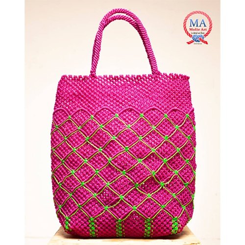 Sacs 2 Sac tressé macramé fushia et vert néon