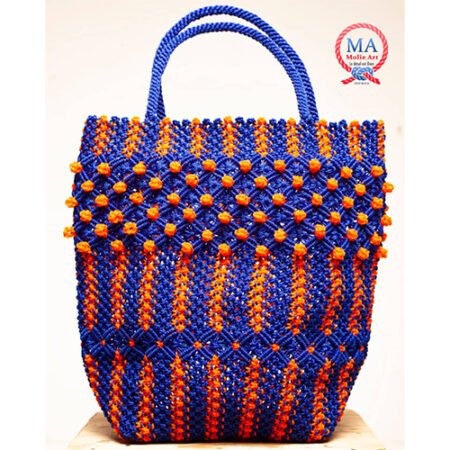 Sac tressé macramé orange bleu