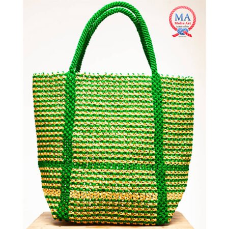 Sac tressé macramé jaune doré vert