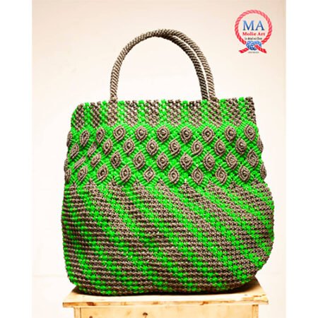 Sac tressé macramé émeraude cendre