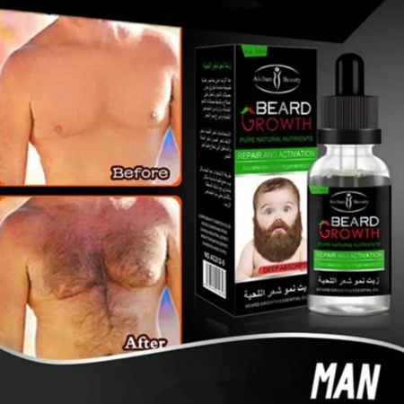 Huile de Croissance Barbe et Cheveux Aichun Beauty, Sérum Activateur de Repousse pour Homme, Fortifiant Capillaire Naturel, Soin Anti-Chute et Densifiant pour Barbe, Moustache et Corps