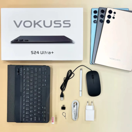 Tablette Vokuss S24 Ultra 1000 Go RAM 16 Go, Écran 10 Pouces, Performance Ultime pour Travail, Études et Divertissement, Pack Complet avec Clavier et Souris