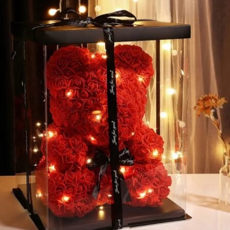 Ours en Roses Éternelles Lumineux avec LED, Cadeau Romantique Unique pour Femme