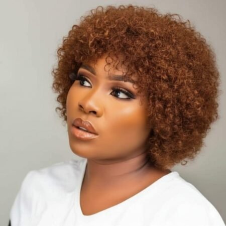 Perruque Afro Bouclée Courte Marron Auburn, Tissage Kinky Naturel pour Femme, Volume et Style Tendance Facile à Entretenir, Résistante à la Chaleur et à l'Humidité