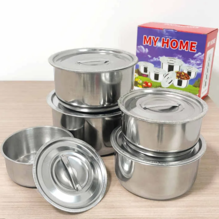 Lot de Casseroles ou Bols de Rangement en Inox MY HOME, Cuisine Polyvalentes avec Couvercles, Idéales pour Cuisson, Conservation et Service des Aliments, Durables et Faciles à Nettoyer