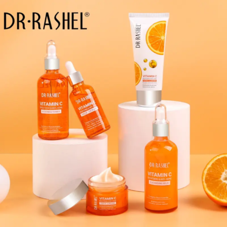 Coffret Soin Visage DR. RASHEL Vitamine C et Acide Hyaluronique, Kit Anti-Âge Éclaircissant Complet 5 Pièces pour Peau Radieuse, Hydratante et Unifiante