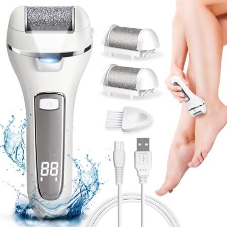Râpe Électrique Pieds Rechargeable USB, Ponceuse Pédicure Anti-Callosités Étanche avec 3 Rouleaux et Écran LED, Exfoliateur Professionnel pour Talons Lisses et Peaux Mortes
