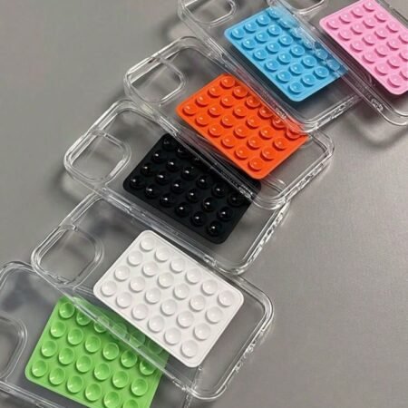 Coque Téléphone avec Support Ventouse Murale, Étui Protecteur Anti-Chute pour Visionnage Mains-Libres, Housse Adhésive en Silicone Transparent Multi-Couleurs