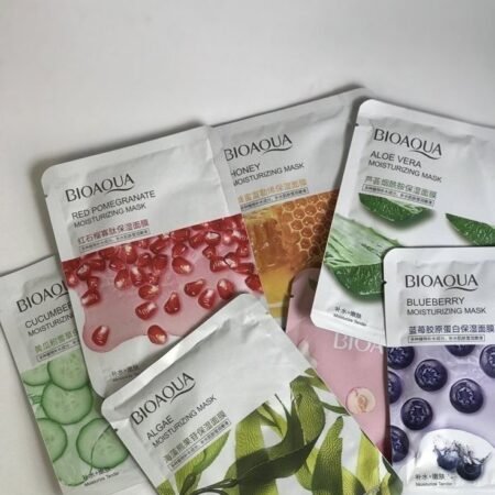 Masques Hydratants BIOAQUA aux Extraits Naturels Variés, Soin du Visage Anti-Âge, Éclat et Hydratation Profonde, Masque Tissu Nourrissant pour Peau Sèche, Fatiguée ou Mixte (Lot Grenade, Miel, Aloe Vera, Concombre, Algues, Myrtille)