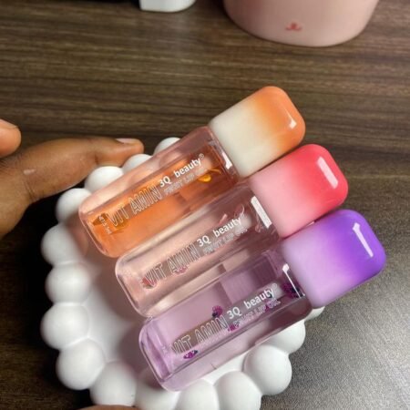 Huile à Lèvres Fruitée Hydratante 3Q Beauty Vitamine, Gloss Nourrissant Non Collant pour Lèvres Sèches et Gercées, Soin Embellisseur Teinté Effet Brillant Naturel (Plusieurs Parfums Fruités)