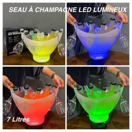 Seau à Champagne LED Lumineux 7L avec Haut-Parleur Intégré, Rafraîchisseur de Bouteilles Multicolore pour Fêtes et Événements, Glacière Ambiance Musicale