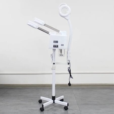 Appareil Professionnel de Soin du Visage 2-en-1 avec Vaporisateur Facial et Lampe Loupe LED sur Pied, Équipement Esthétique pour Nettoyage Profond, Hydratation et Examen de la Peau, Mobile et Réglable