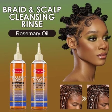 Rinçage Nettoyant Tresses et Cuir Chevelu Disaar à l'Huile de Romarin, Camomille et Biotine, Soin Apaisant Anti-Démangeaisons, Hydratant et Stimulant la Croissance Capillaire pour Cheveux Tressés, Nattes et Cuir Chevelu Sensible et Sec