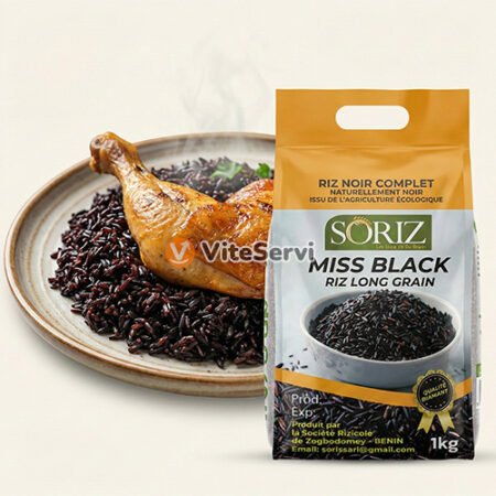 Riz Noir Complet SORIZ Miss Black 1kg, Riz Long Grain Écologique 