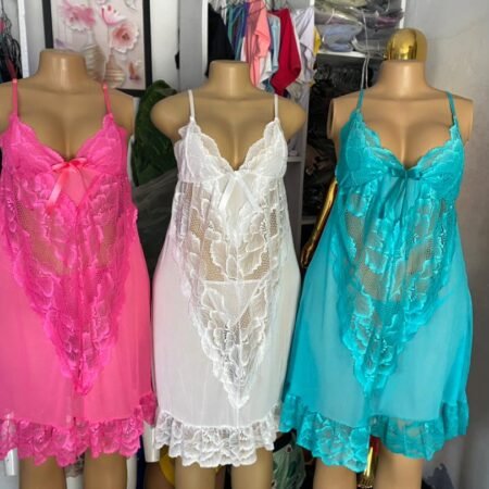 Nuisette Femme en Dentelle et Satin Légère, Robe de Nuit Séduisante à Bretelles Fines, Chemise de Nuit Confortable et Élégante pour une Douceur Optimale (Rose, Blanc, Turquoise)