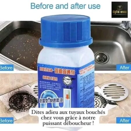 Déboucheur de Canalisations Puissant, Nettoyant Drains Rapide et Efficace, Dissout Cheveux Graisses Bouchons, Solution Anti-Odeurs pour Tuyauterie Cuisine Salle de Bain