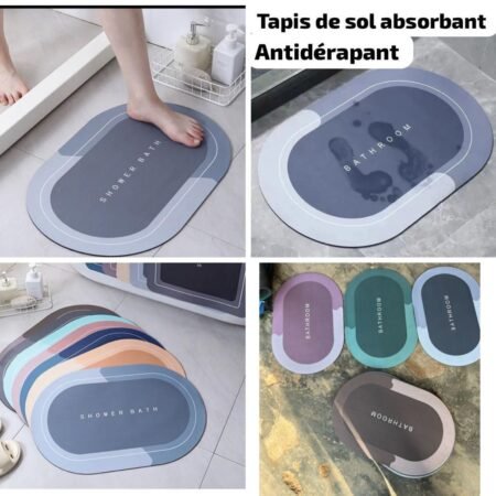 Tapis de Bain Absorbant Antidérapant à Séchage Ultra-Rapide, Paillasson de Douche Hygiénique en Diatomite pour Sols Secs et Sécurité Anti-Chute, Design Moderne et Facile d'Entretien