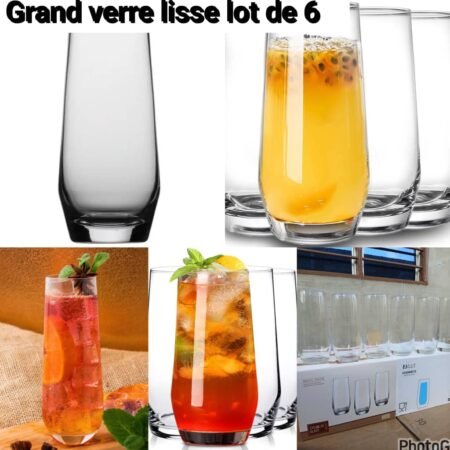 Verres à Boisson Lisses Élégants Lot de 6, Gobelets Hauts Transparents pour Jus Cocktails Eau, Verrerie Moderne Durable pour Table et Réception